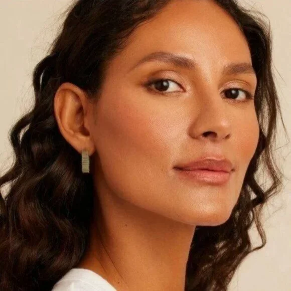 Gorjana Hoop Earrings Catalina Enamel 18k Gold Plated Navy Striped - Picture 10 of 13